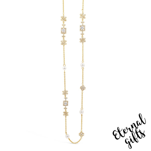 Long Daisy & Pearl Gold Necklace By Absolute Jewellery