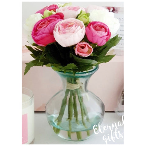 Pink Ranunculus Silk Floral Display in Vase ( as shown)