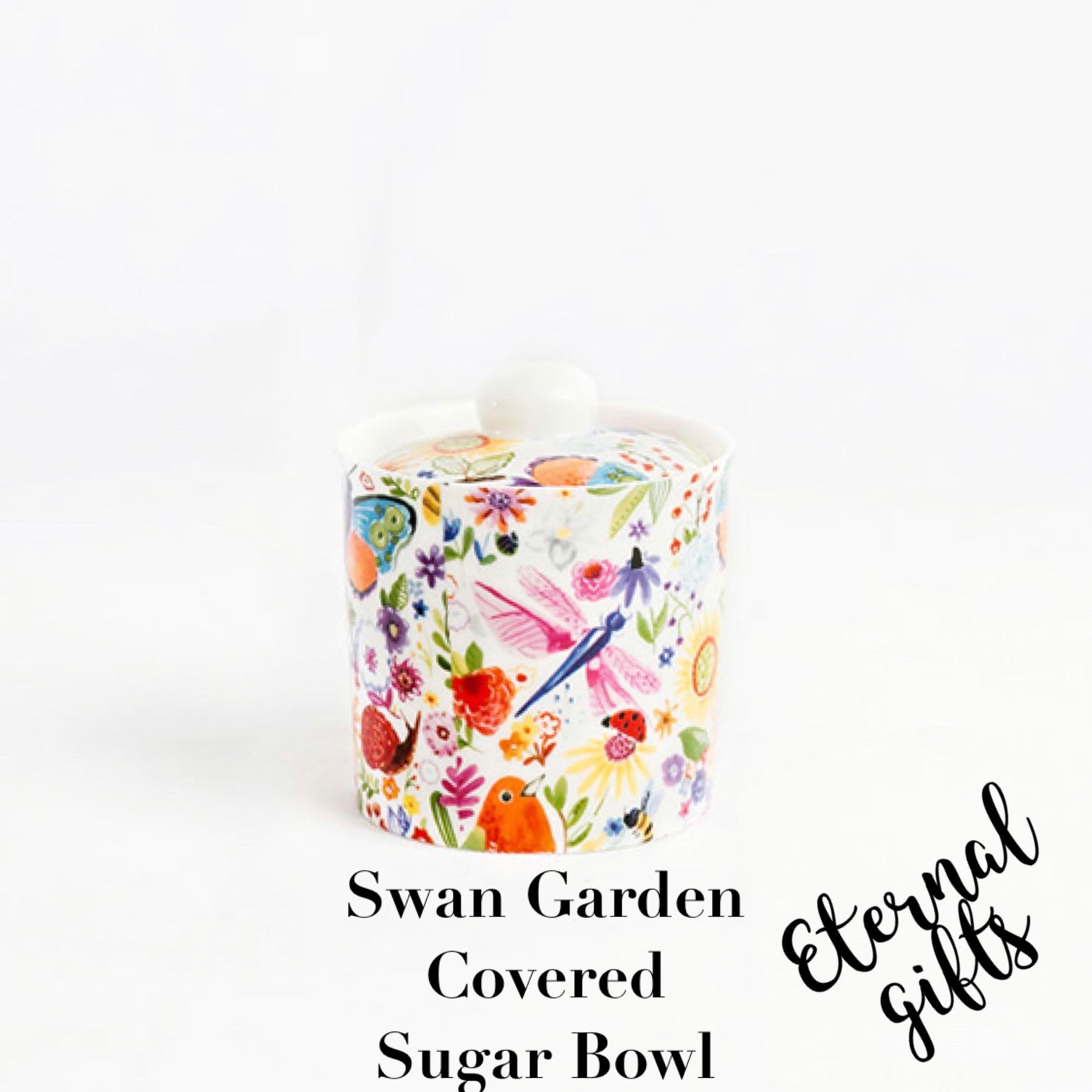 Swan Garden Covered Sugar/Jam Bowl  - Shannonbridge Pottery