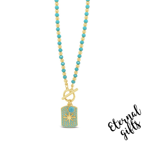 Beaded Necklace Turquoise & Gold By Absolute Jewellery