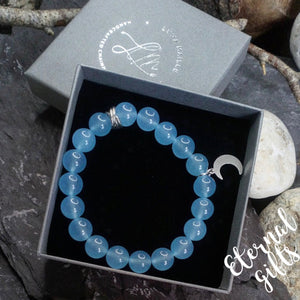 Topaz Gemstone Elastic Bracelet with Moon Charm - Luna Maille