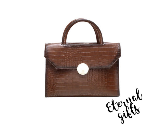 The Joan - Croc Print Office Tote - Brown