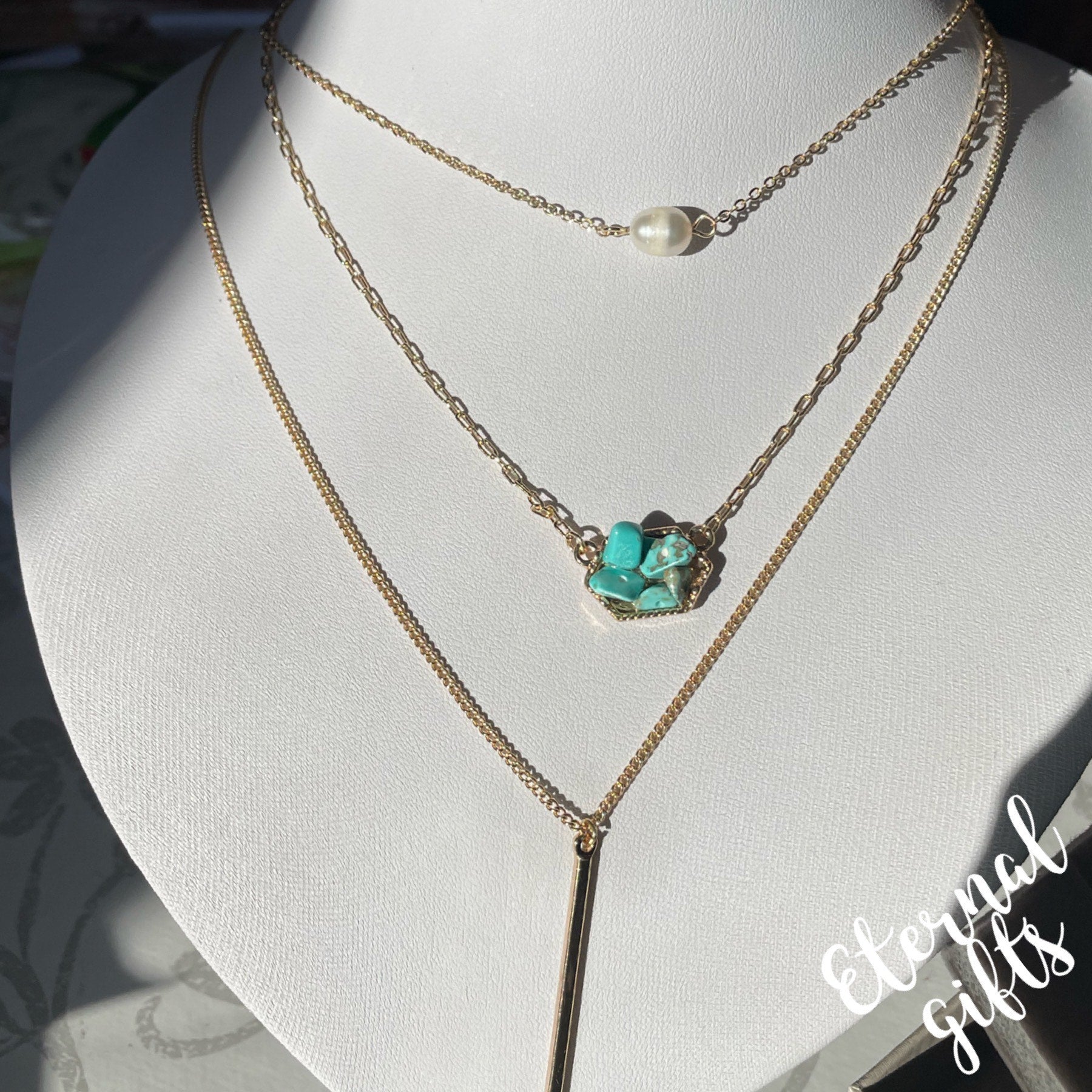 The Louise 3  Layered in Pearl Turquoise By Estela