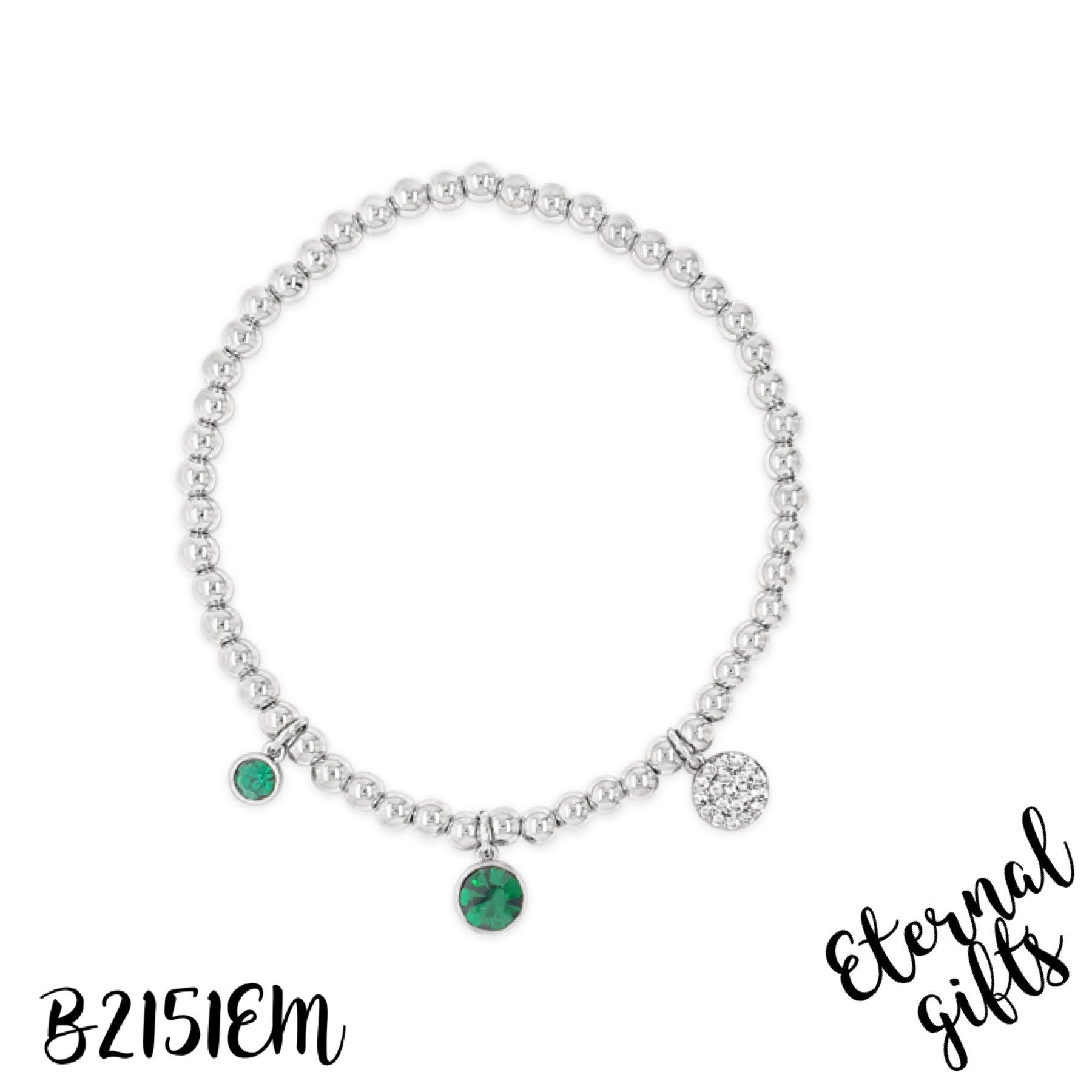 Beaded Silver Bracelet The Emerald Collection Absolute Jewellery B2151EM