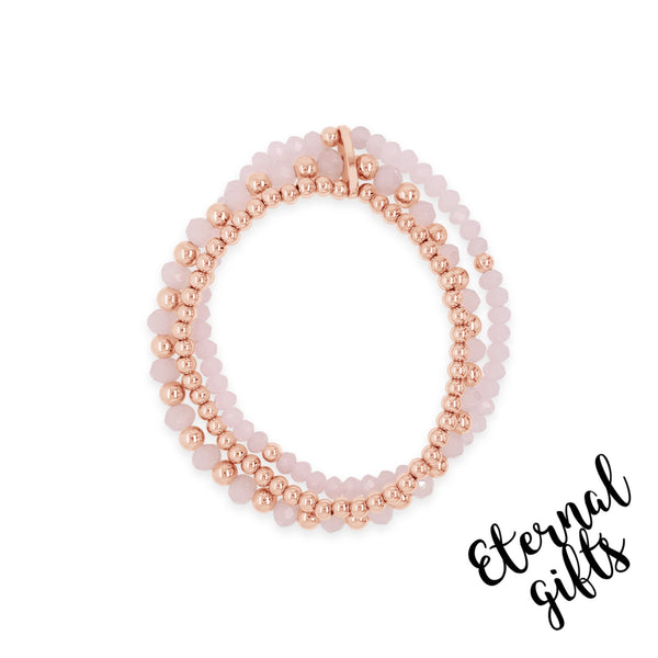 3 Layer Beaded Bracelet in Blush Pink & Gold By Absolute Jewellery B2179PK