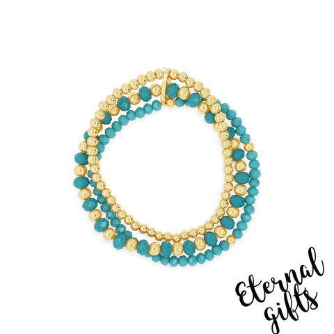 Beaded Triple Layer Bracelet in Turquoise & Gold By Absolute Jewellery B2179TQ