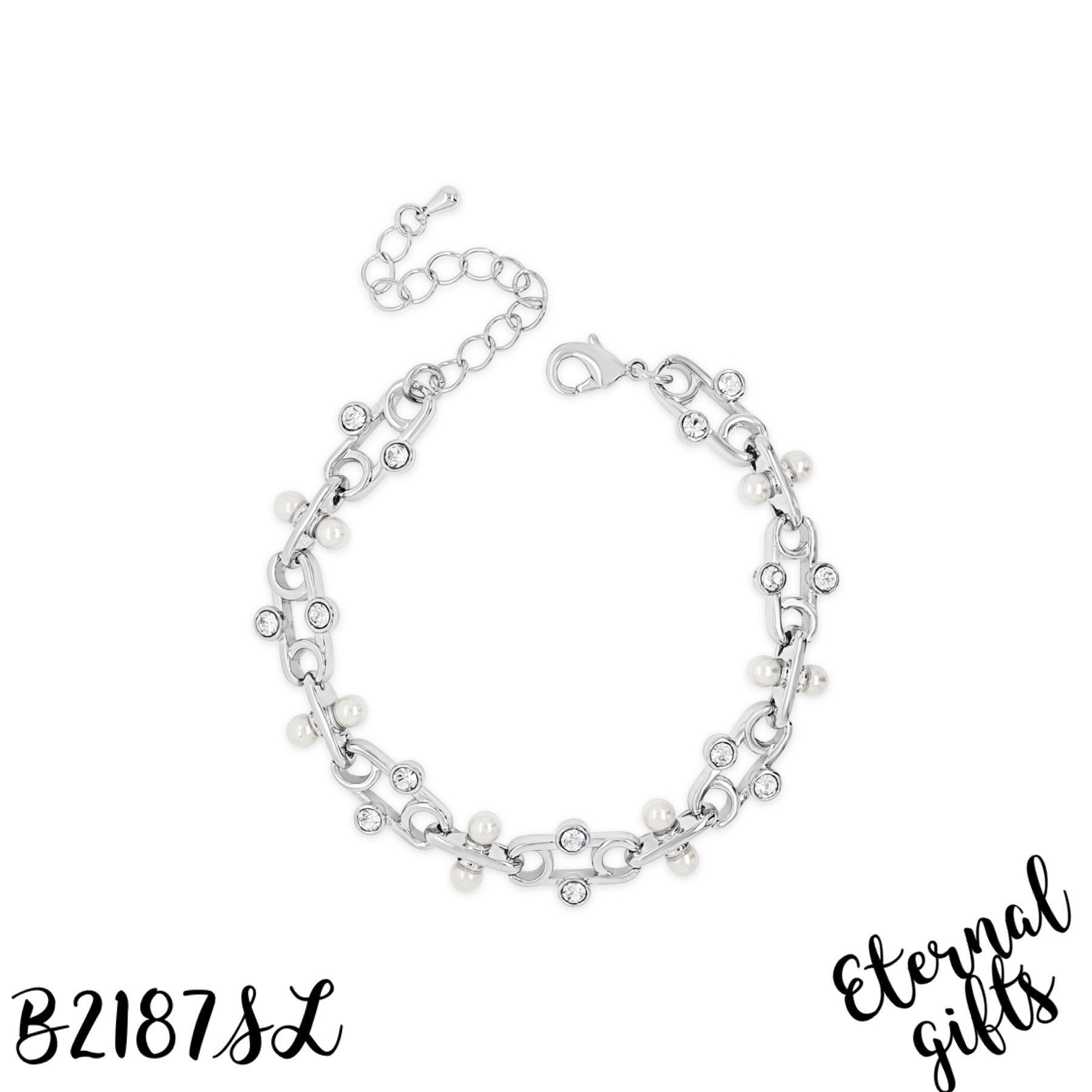 Silver and Pearl Bracelet B2187SL - Absolute Jewellery