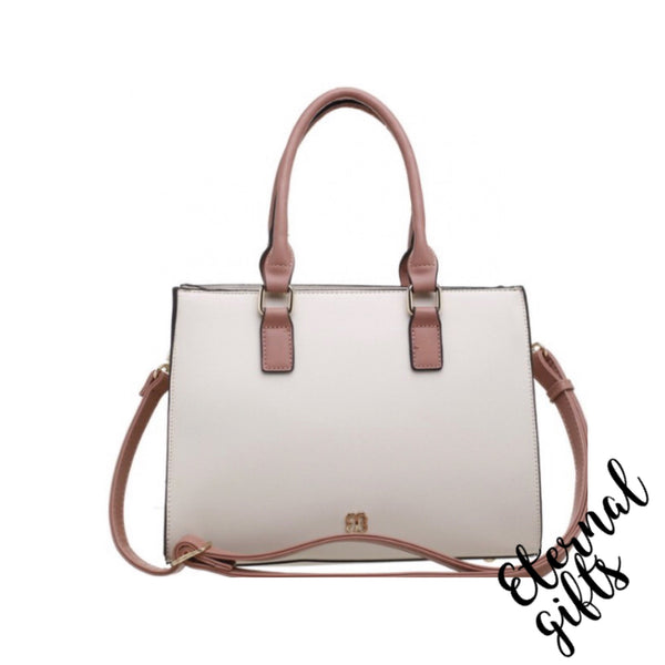 Flap Over Front Pocket Multi Colourway Bag In Cream/Pink/Mustard