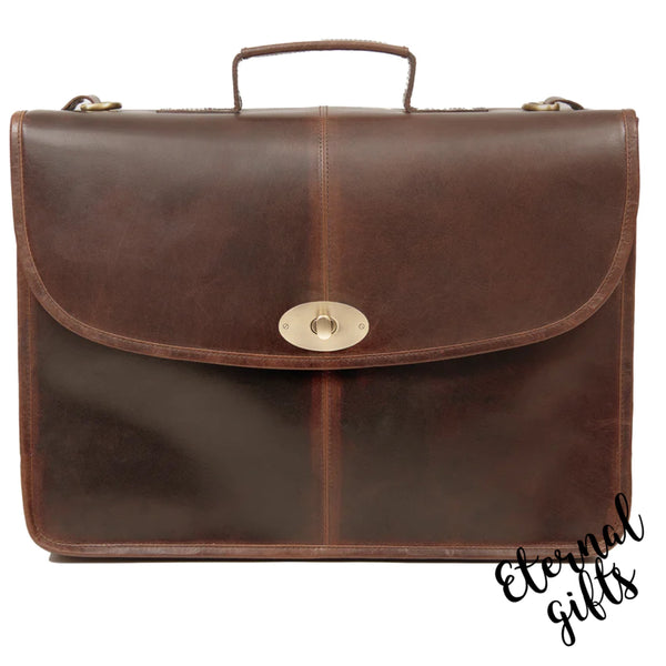 The Ballyjohnboy Leather Briefcase Brown - Tinnakeenly Leathers