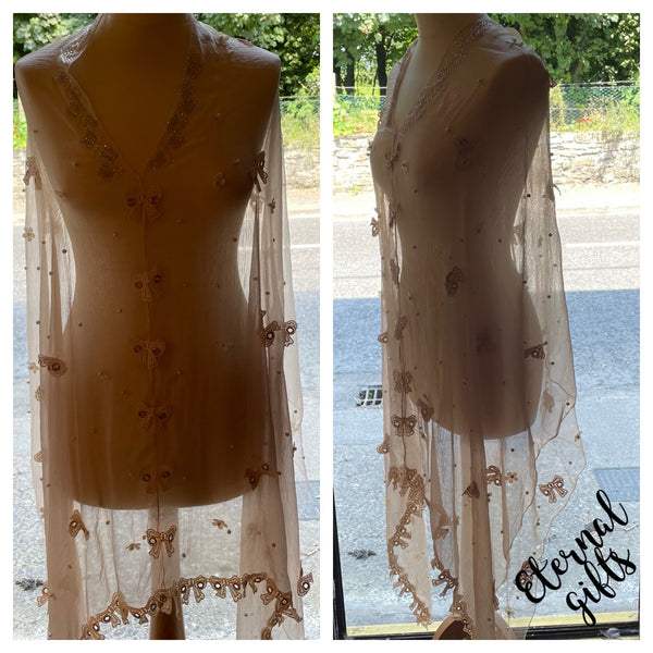 Cover Up Sheer Butterfly Long Top ( Light Beige)
