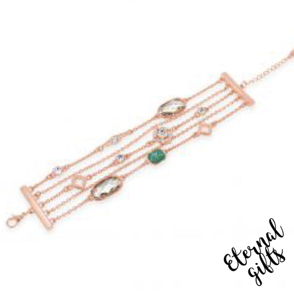 Turquoise and Glass 5 Chain Wrap Bracelet in Rose Gold B474TQ- Absolute Jewellery