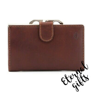 Italian Brown Leather Flap Over Frame Purse By Tony Perotti