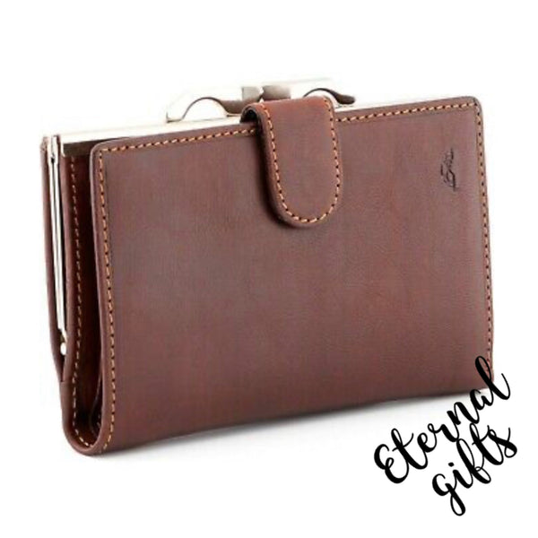 Italian Brown Leather Flap Over Frame Purse By Tony Perotti