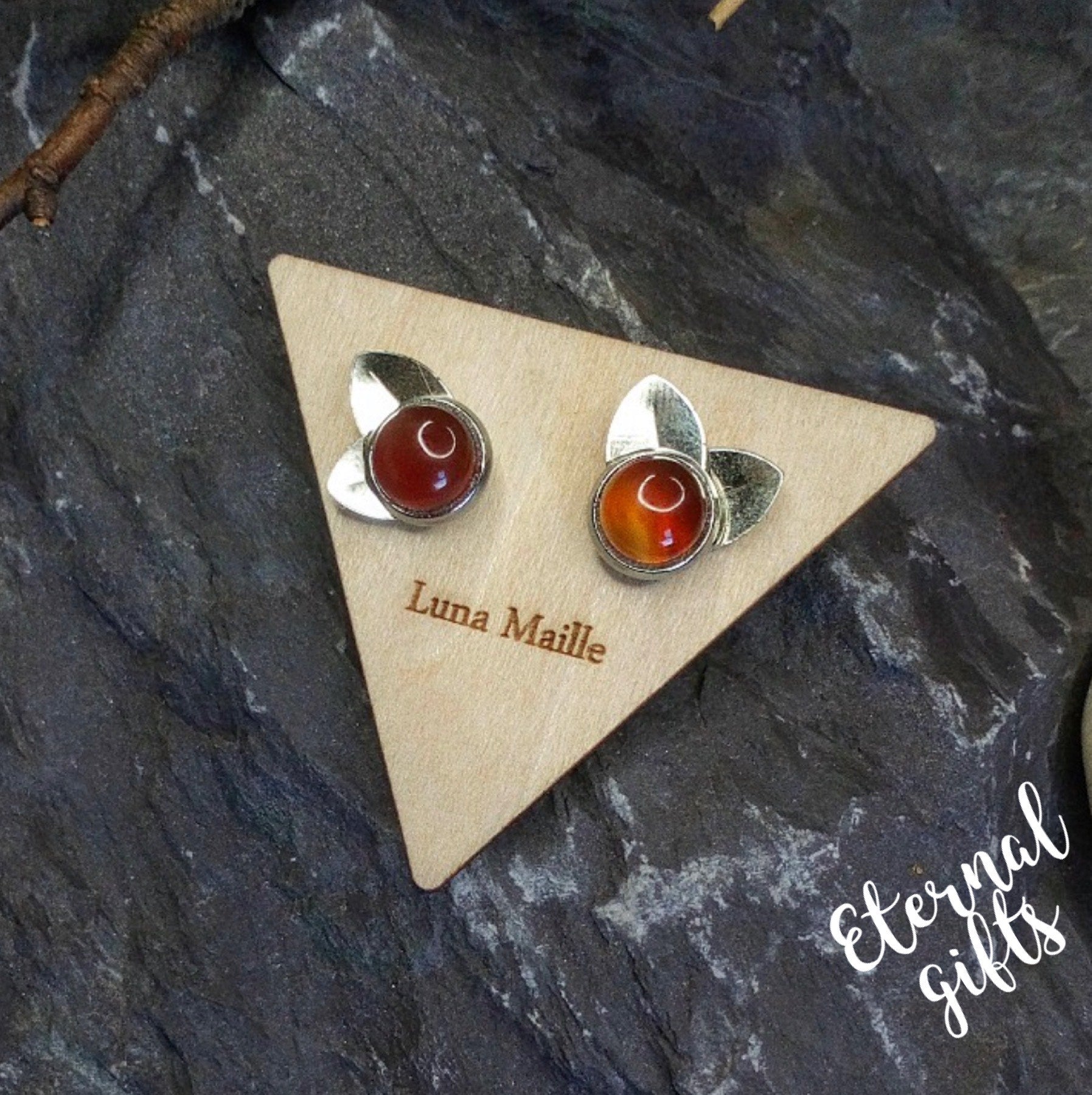 Carnelian Leaf Earrings - Luna Maille Jewelllery