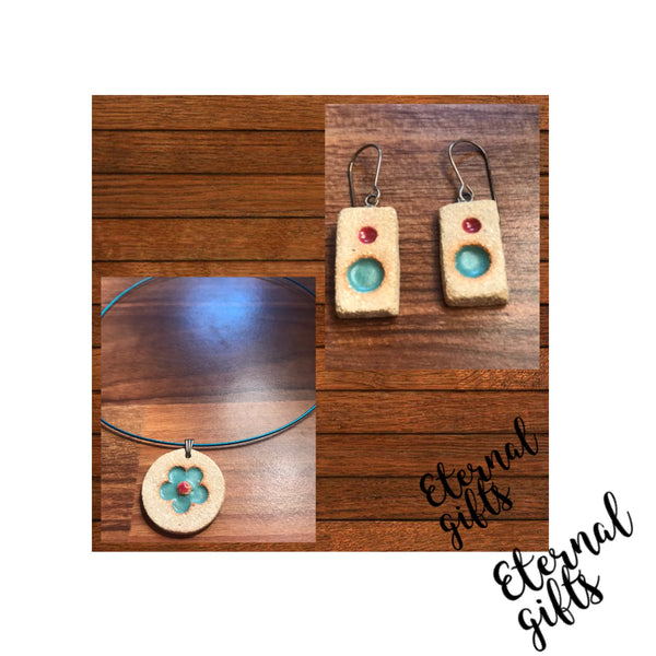 Irish Ceramic Jewellery (Round Blue Flower) by Michelle Butler