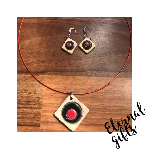 Irish Ceramic Jewellery set (Diamond Square in Red and Black)-By Michelle Butler