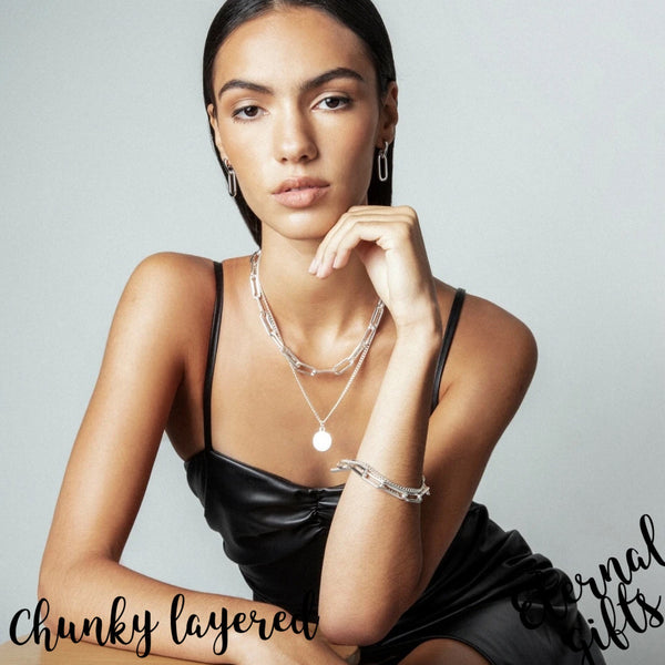 Chunky Silver Plated Layered Silver Necklace