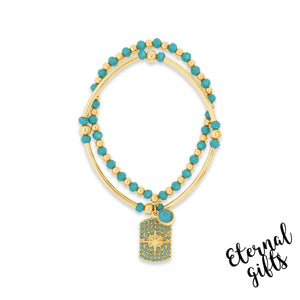 Beaded Bracelet in Turquoise & Gold By Absolute Jewellery