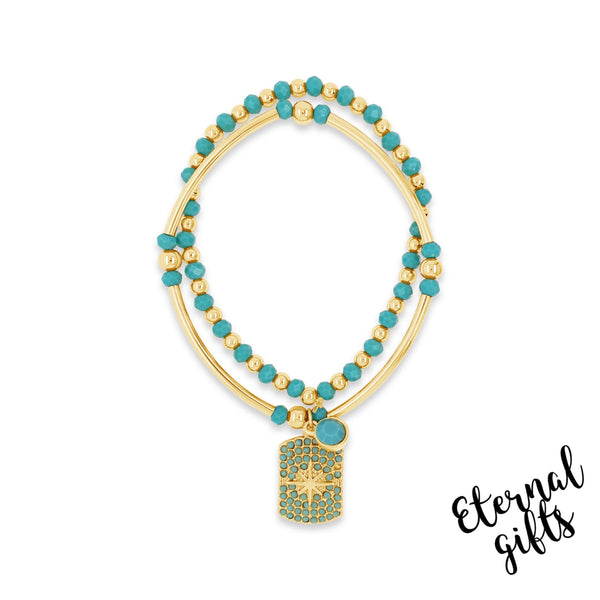 Beaded Necklace Turquoise & Gold By Absolute Jewellery N2194TQ