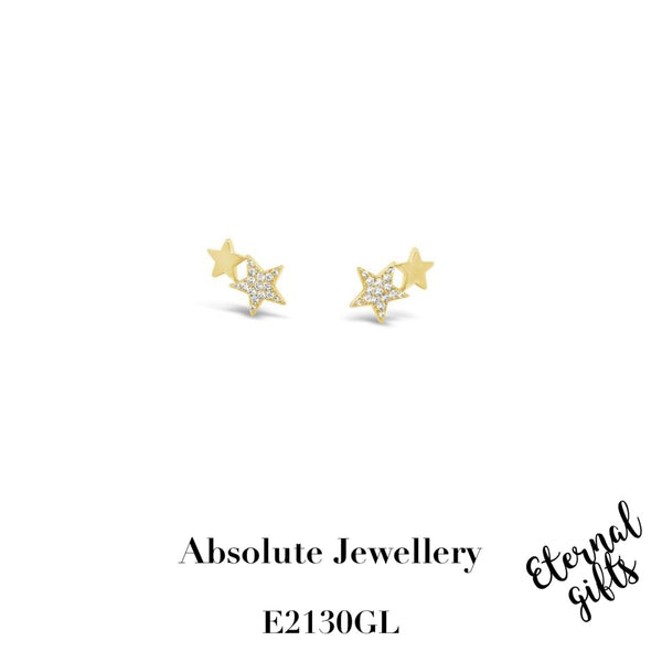 Double Star Gold Earrings - Absolute Jewellery E2130GL