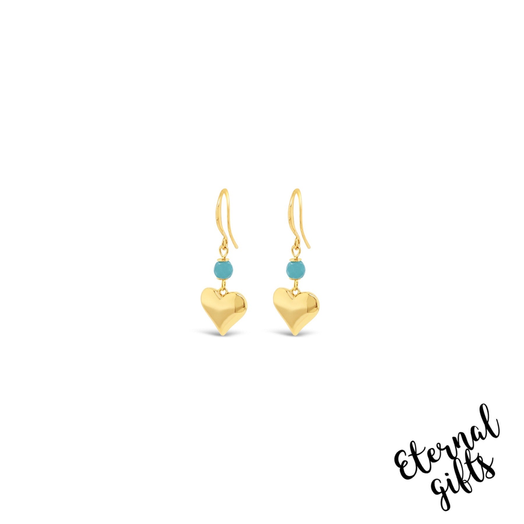 Drop Gold Heart Turquoise Earrings By Absolute Jewellery