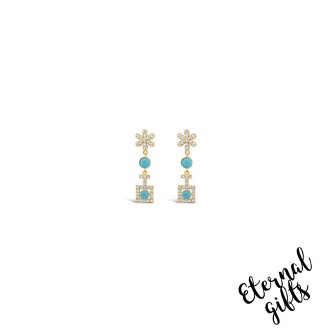 Long Daisy Earrings in Turquoise & Gold By Absolute Jewellery