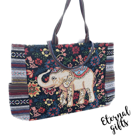 Woven Carpet Tote Bag with Elephant Design