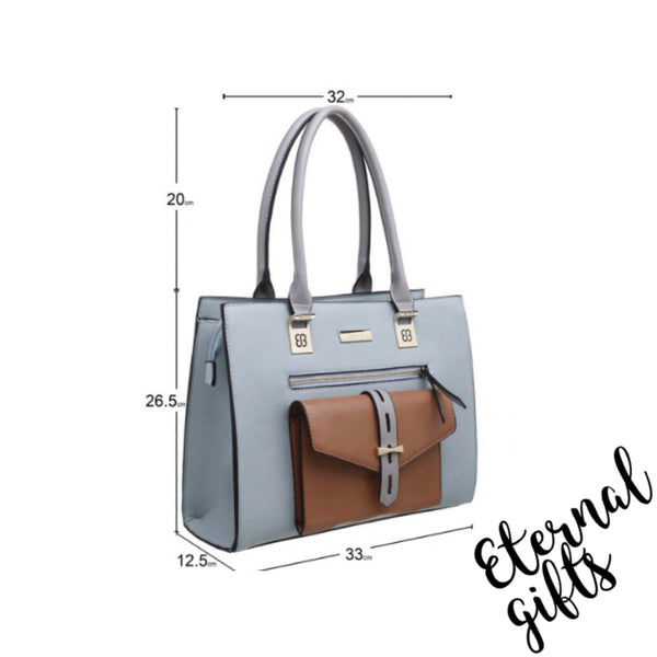 Classic Three tone Front Pocket Tote Bag In White