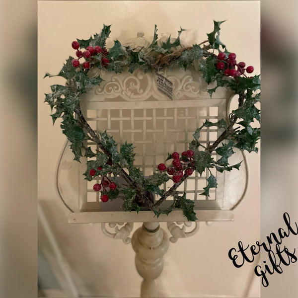 Enchante Frosted Holy Berry Heart Wreath 55cm