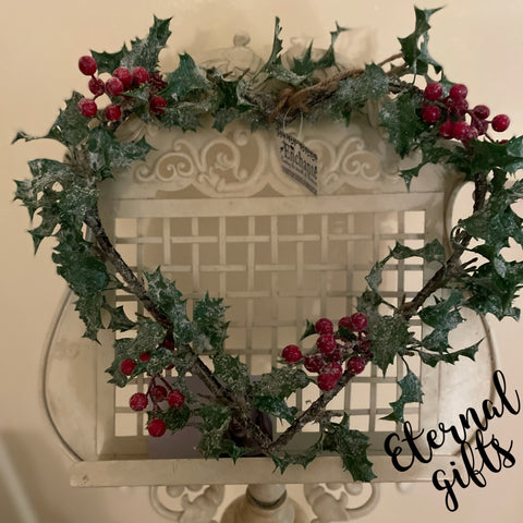 Enchante Frosted Holy Berry Heart Wreath 55cm