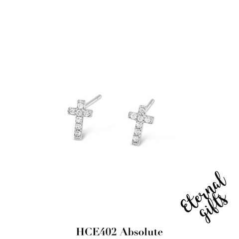 Silver Cross Stud Earrings HCE402 - Absolute Kids Collection