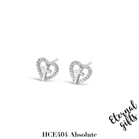 Silver Heart with Cross Earrings HCE404 - Absolute Kids Collection