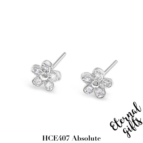 Silver Flower Earrings HCE407 - Absolute Kids Collection