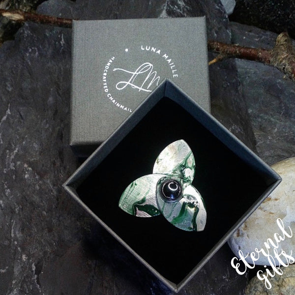 Hematite Trinity Brooch In Green - Luna Maille Jewellery