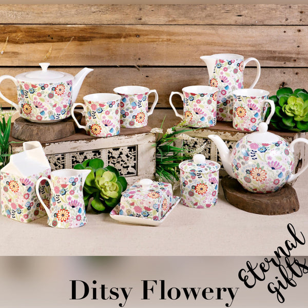 Ditsy Flowery Covered Sugar/Jam Bowl - Shannonbridge Pottery