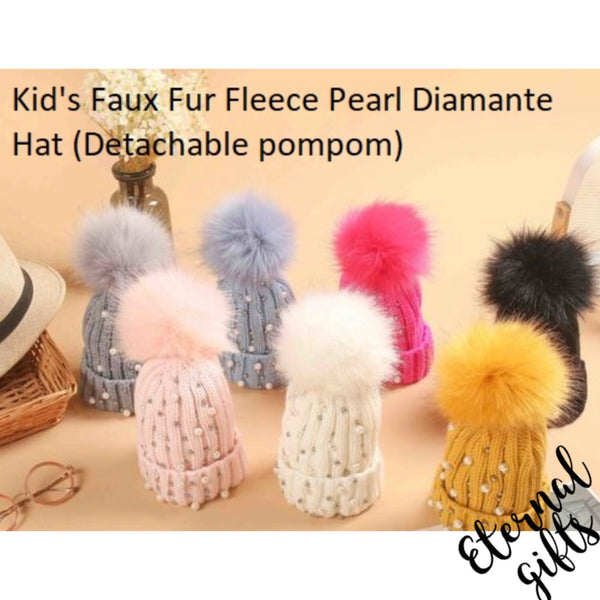 Tots Embelished Woolen Bobble  Hats- Fleece Lined & Detachable Bobble