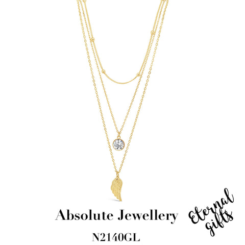 Layered Angel Wing Necklace Yellow Gold - Absolute Jewellery N2140GL