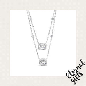 Sterling Silver Layered Square and Round Stones Neckpiece (SN115SL) -Absolute Jewellery