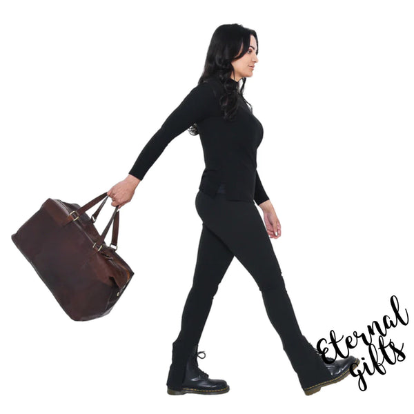 Leather Travel Bag in Dark Brown - Tinnakeenly Leather