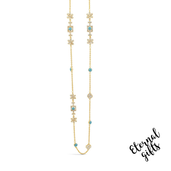 Long Daisy chain in turquoise & Gold By Absolute jewellery