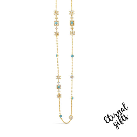 Long Daisy chain in turquoise & Gold By Absolute jewellery N2198TQ