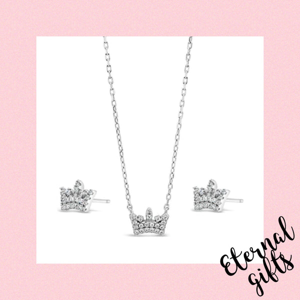 Sterling Silver Princess Crown Earrings HCE418