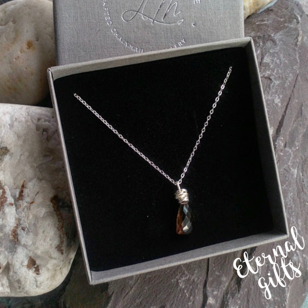 Smokey Quartz Gemstone Pendant Neckpiece- Luna Maille Jewellery