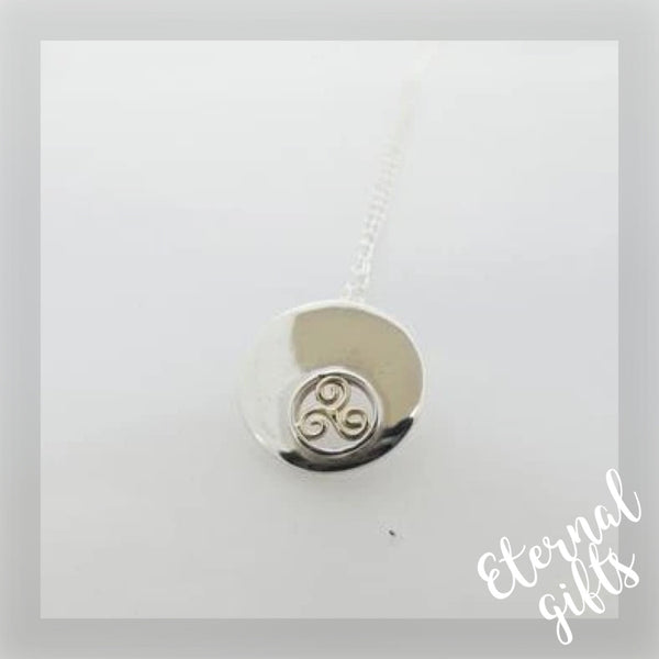 Spiral Triskellion Pendant, Sterling Silver Pendant with Brass Spiral Details by Banshee Silver