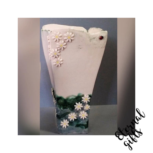 White Daisy Vase (Large)- Creative Clay